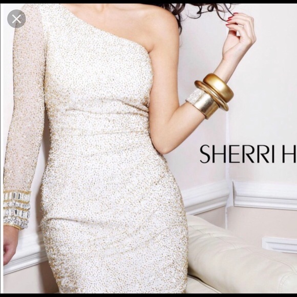 One shoulder sherri hill beaded cocktail gold - Picture 5 of 5